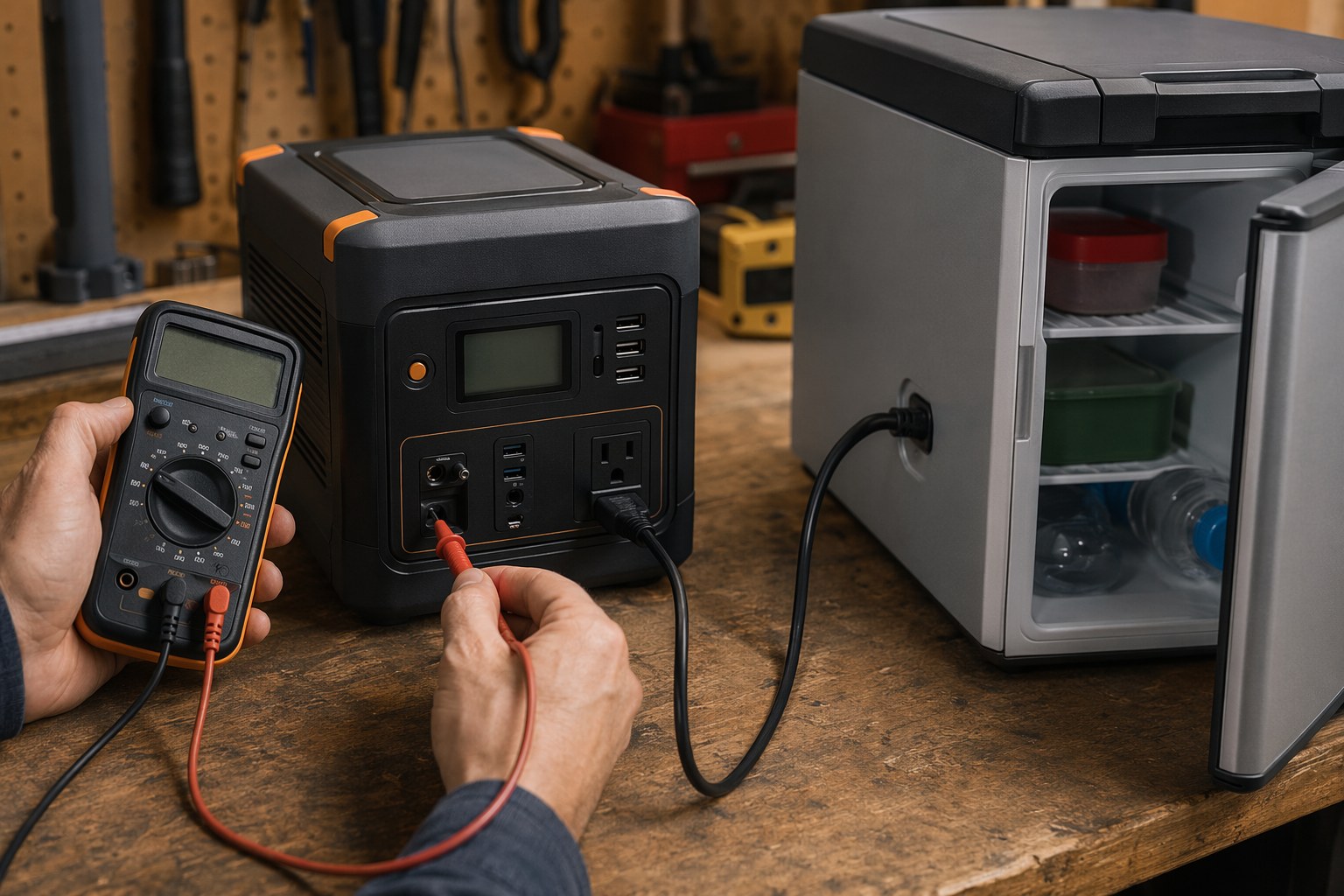 Backup power systems being tested and verified with a multimeter before storm season