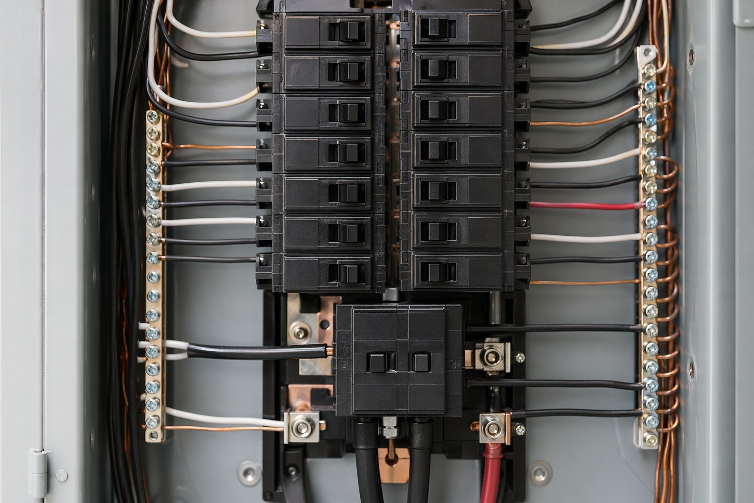 Open residential electrical panel with a newly installed 60-amp double-pole breaker for an EV charger circuit