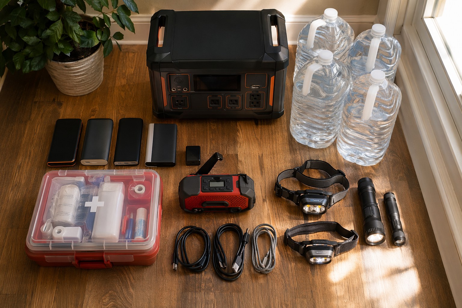 Home emergency power kit laid out and ready before hurricane season begins